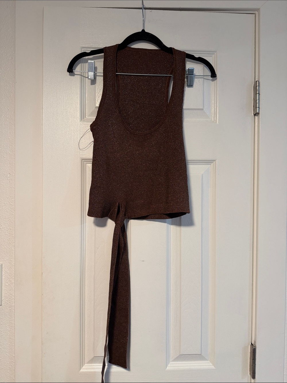 Sleeveless Brown Tie-Front Knit Tank Top